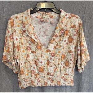 Willow Root Large Crop Multicolor Retro Boho Floral Daisy Smocked Cottagecore